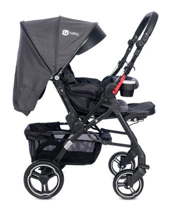 4 Baby AB492 Çift Yönlü Katlanır Tek Elle Kapanan 360 Derece Dönebilen Tam Yatar Travel Sistem Bebek Arabası Gri