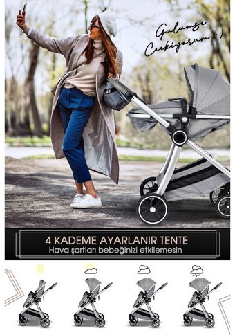 Baby Home Çift Yönlü Katlanır 360 Derece Dönebilen Tam Yatar Travel Sistem Bebek Arabası Gri
