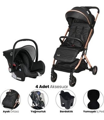 Lorelli Nanofold 4 Katlanır 360 Derece Dönebilen Tam Yatar Kabin Tipi Travel Sistem Bebek Arabası Siyah