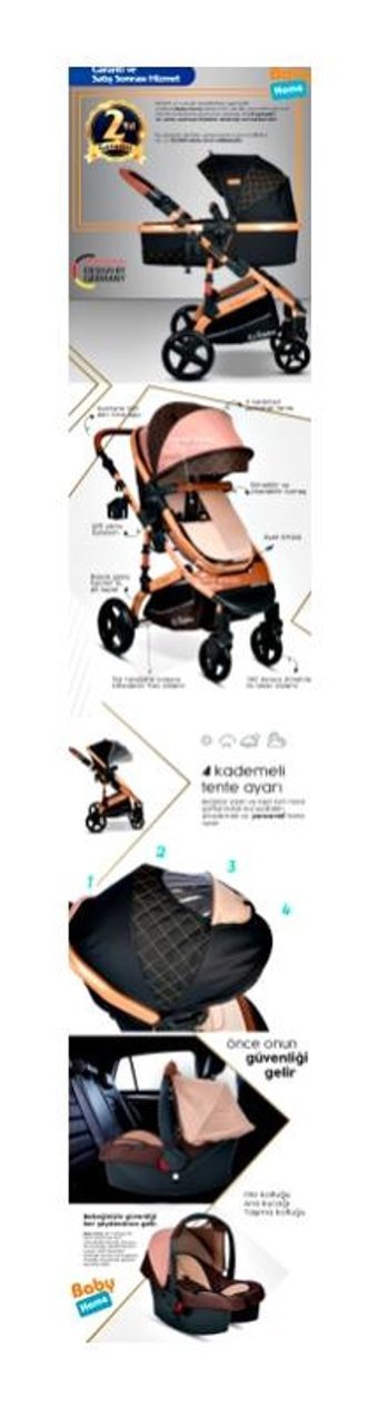 Baby Home Çift Yönlü 360 Derece Dönebilen Tam Yatar Travel Sistem Bebek Arabası Gri-Siyah