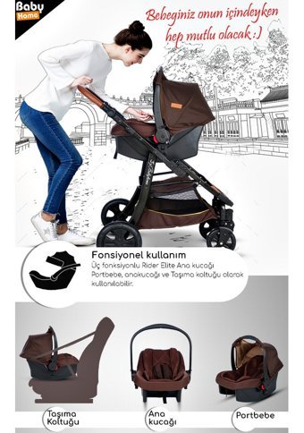Baby Home 985 Çift Yönlü 360 Derece Dönebilen Tam Yatar Travel Sistem Bebek Arabası Gri