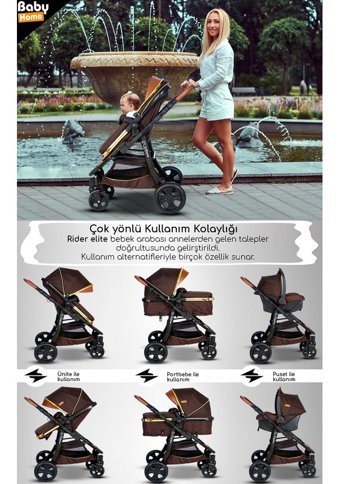 Baby Home 985 Çift Yönlü 360 Derece Dönebilen Tam Yatar Travel Sistem Bebek Arabası Siyah