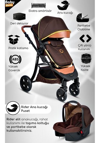 Baby Home 985 Çift Yönlü 360 Derece Dönebilen Tam Yatar Travel Sistem Bebek Arabası Siyah
