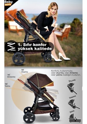 Baby Home 985 Çift Yönlü 360 Derece Dönebilen Tam Yatar Travel Sistem Bebek Arabası Siyah