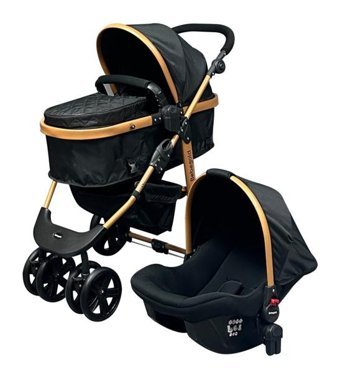 Bebegold Comfort Çift Yönlü Katlanır 360 Derece Dönebilen Tam Yatar Travel Sistem Bebek Arabası Siyah