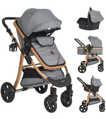 Mamma Gravity Autofold Çift Yönlü Katlanır 360 Derece Dönebilen Tam Yatar Travel Sistem Bebek Arabası Gri
