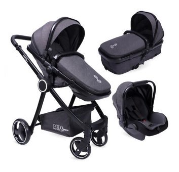 Polo Junior Travel Çift Yönlü Katlanır 360 Derece Dönebilen Tam Yatar Travel Sistem Bebek Arabası Siyah