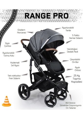 Prego Range Pro Çift Yönlü Katlanır 360 Derece Dönebilen Tam Yatar Travel Sistem Bebek Arabası Gri