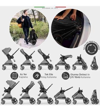 Elele Minu V2 Cosmo Çift Yönlü Katlanır Travel Sistem Bebek Arabası Kahverengi