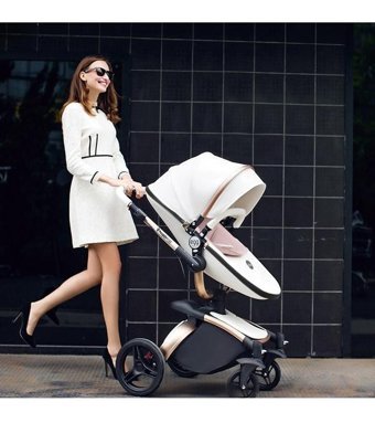 Huggy Electa Çift Yönlü Katlanır 360 Derece Dönebilen Tam Yatar Puset - Travel Sistem Bebek Arabası Beyaz-Pembe