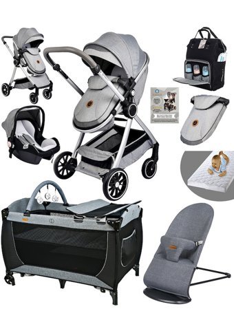 Baby Home Çift Yönlü Katlanır Tek Elle Kapanan 360 Derece Dönebilen Tam Yatar Travel Sistem Bebek Arabası Gri