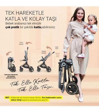 Huggy Revo Çift Yönlü Katlanır 360 Derece Dönebilen Tam Yatar Puset - Travel Sistem Bebek Arabası Siyah