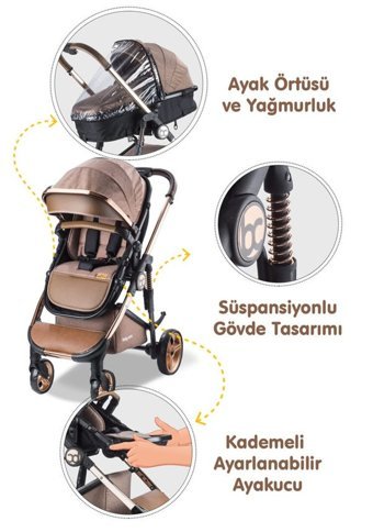 Baby Care Black Çift Yönlü Katlanır Travel Sistem Bebek Arabası Kahverengi