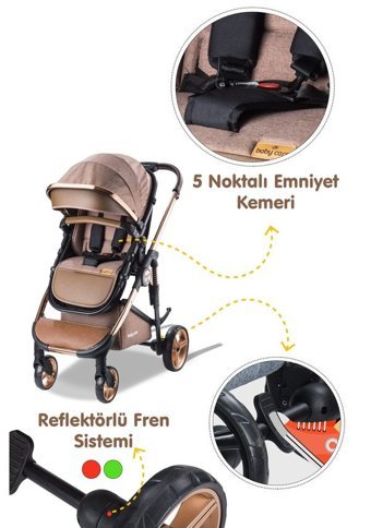 Baby Care Black Çift Yönlü Katlanır Travel Sistem Bebek Arabası Kahverengi