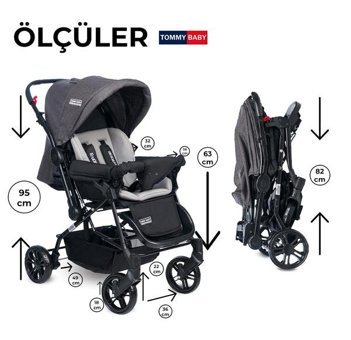 Tommy Baby Fast Pro Completto Çift Yönlü Katlanır 360 Derece Dönebilen Tam Yatar Travel Sistem Bebek Arabası Gri