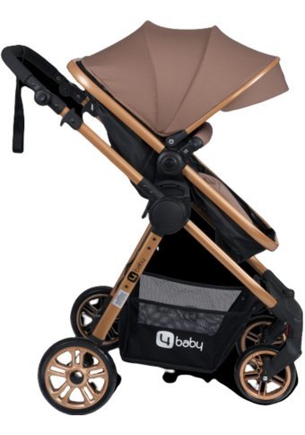 4 Baby Cross Çift Yönlü Katlanır 360 Derece Dönebilen Tam Yatar Travel Sistem Bebek Arabası Kahverengi