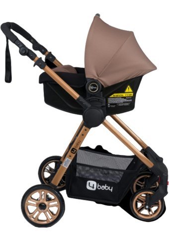 4 Baby Cross Çift Yönlü Katlanır 360 Derece Dönebilen Tam Yatar Travel Sistem Bebek Arabası Kahverengi
