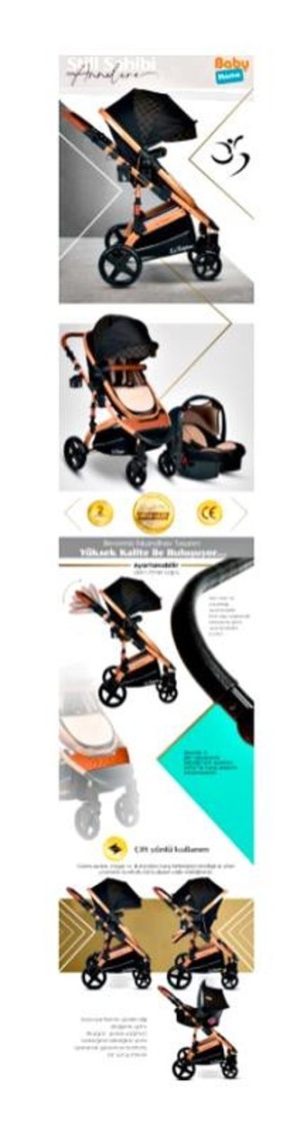 Baby Home Çift Yönlü 360 Derece Dönebilen Tam Yatar Travel Sistem Bebek Arabası Gri