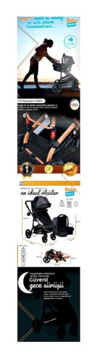 Baby Home Çift Yönlü 360 Derece Dönebilen Tam Yatar Travel Sistem Bebek Arabası Gri