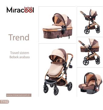Miracool Trend Katlanır 360 Derece Dönebilen Tam Yatar Travel Sistem Bebek Arabası Kahverengi
