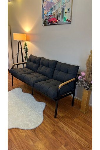 Modern Style Home Metal 3'lü Bahçe Koltuğu Siyah