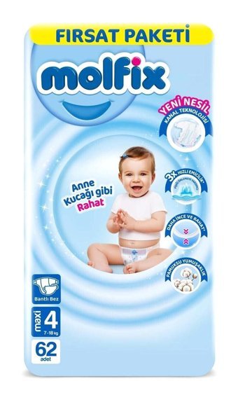 Molfix 3D 4 Numara Cırtlı Bebek Bezi 62 Adet