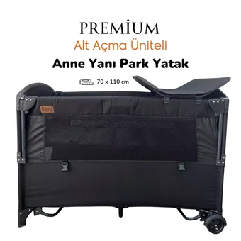Reyo Premium Alüminyum 25 kg Kapasiteli Ayarlanabilir Taşınabilir Katlanabilir Ara Katlı 110 cm x 70 cm Sallanan Anne Yanı Park Yatak Siyah