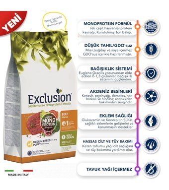 Exclusion Monoprotein Sığır Etli Tahıllı Sığır Etli Küçük Irk Yavru Köpek Maması 3 kg
