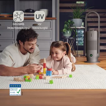 Homend O-Zone Duo 9005H 60 W 20 m² Karbon Filtreli İyonizer Ozonsuz Hepa Filtreli Hava Temizleyici Gri