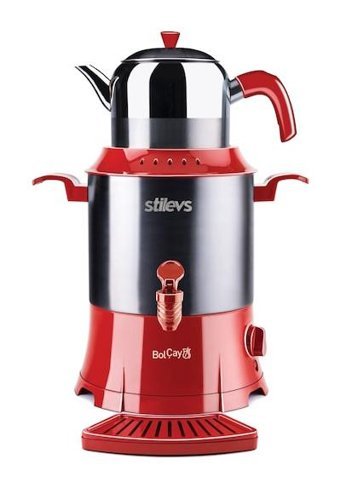 Stilevs Lux 1250 W 4 lt Çelik Tek Demlikli Tek Musluklulu Elektrikli Semaver Kırmızı