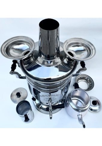 Sözenler MASS 6 lt Çelik Çift Demlikli Tek Musluklulu Elektrikli Semaver Gümüş