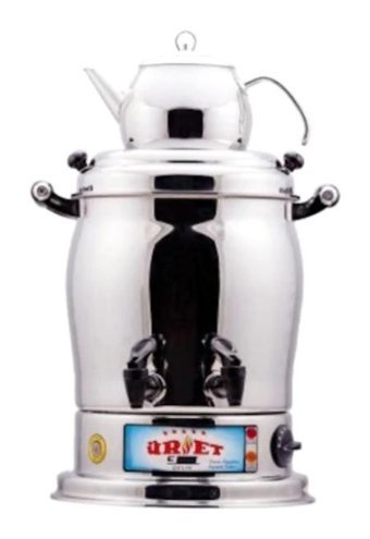 Üret Çelik 1300 W 9 lt Çelik Tek Demlikli Çift Musluklulu Elektrikli Semaver Gümüş