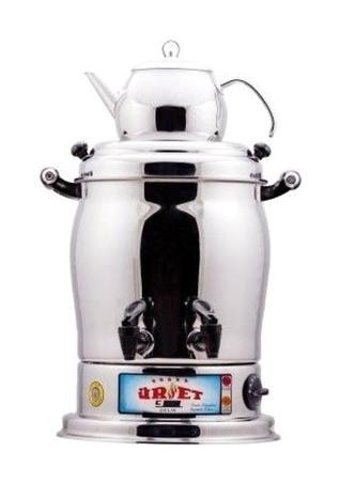 Üret Çelik 2000 W 12 lt Çelik Tek Demlikli Çift Musluklulu Elektrikli Semaver Gümüş