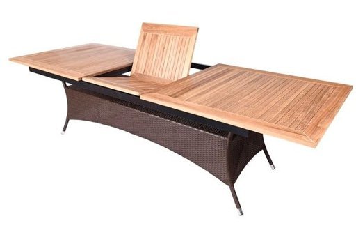 Haba Teak 220 + 60x100 cm Kahverengi Dikdörtgen Ahşap Bahçe Masası