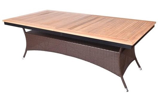 Haba Teak 220 + 60x100 cm Kahverengi Dikdörtgen Ahşap Bahçe Masası