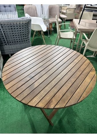 Korkmaz Sandalye 100 cm Kahverengi Katlanabilir Yuvarlak Ahşap Bahçe Masası
