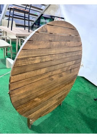 Korkmaz Sandalye 100 cm Kahverengi Katlanabilir Yuvarlak Ahşap Bahçe Masası