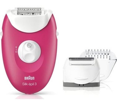 Braun Silk-Epil 3 3273 Yüz Genital Bölge Tüm Vücut Koltuk Altı Bacak için 3 Başlıklı Kablolu Epilatör Pembe
