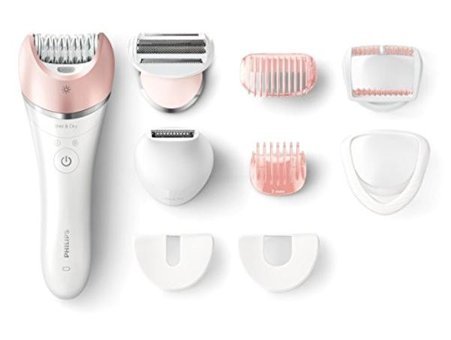 Philips BRE640-00 Satinelle Advanced Genital Bölge Tüm Vücut Koltuk Altı Bacak için 32 Cımbızlı 8 Başlıklı Kablosuz Işıklı Islak Kuru Epilatör Rose