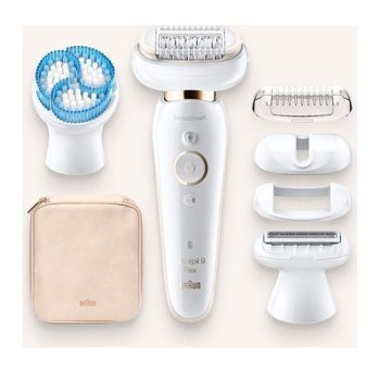 Braun Silk-Epil 9 Flex 9010 SensoSmart Genital Bölge Tüm Vücut Kaş Koltuk Altı Bacak için 40 Cımbızlı 3 Başlıklı Kablosuz Epilatör Beyaz