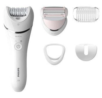 Philips BRE710/05 Genital Bölge Tüm Vücut Koltuk Altı Bacak için 32 Cımbızlı 5 Başlıklı Kablosuz Işıklı Islak Kuru Epilatör Beyaz