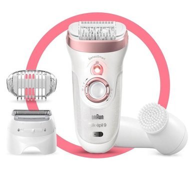 Braun Silk-Epil 9 9855 SensoSmart Tüm Vücut Bıyık Koltuk Altı Bacak için Çok Başlıklı Kablosuz Islak Kuru Epilatör Beyaz