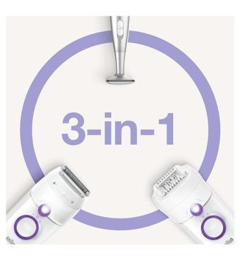 Braun Silk-Epil 5 5825 Tüm Vücut Koltuk Altı Bacak için 28 Cımbızlı Kablolu Işıklı Islak Kuru Epilatör Beyaz - Mor