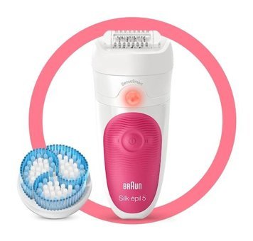 Braun Silk-Epil 5 5511 SensoSmart Yüz Genital Bölge Tüm Vücut Bıyık Koltuk Altı Sakal Bacak için Çift Başlıklı Kablosuz Işıklı Islak Kuru Epilasyon Aleti Pembe