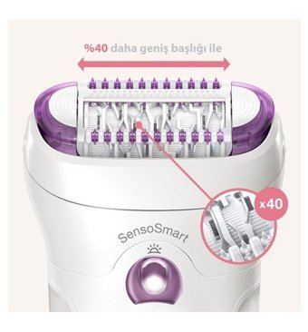 Braun Silk-Epil 9 9735 SensoSmart Yüz Genital Bölge Tüm Vücut Bıyık Koltuk Altı Bacak için 40 Cımbızlı 5 Başlıklı Kablosuz Işıklı Islak Kuru Epilatör Beyaz