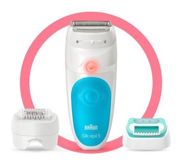 Braun Silk-Epil 5 5610 SensoSmart Yüz Genital Bölge Tüm Vücut Koltuk Altı Bacak için 28 Cımbızlı 4 Başlıklı Kablosuz Islak Kuru Epilatör Mavi