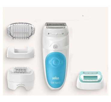 Braun Silk-Epil 5 5610 SensoSmart Yüz Genital Bölge Tüm Vücut Koltuk Altı Bacak için 28 Cımbızlı 4 Başlıklı Kablosuz Islak Kuru Epilatör Mavi