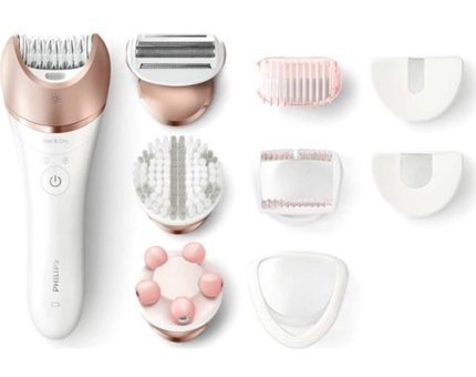 Philips BRE650/05 Satinelle Prestige Yüz Tüm Vücut Kaş Koltuk Altı Bacak için 32 Cımbızlı 8 Başlıklı Kablosuz Islak Kuru Epilatör Rose