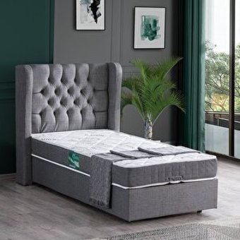 Setay Mobilya Riga 90x190 cm Başlıklı Yataklı Sandıklı Tek Kişilik Baza Seti Gri