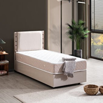 Setay Mobilya Retro 100x200 cm Başlıklı Yataklı Sandıklı Tek Kişilik Baza Seti Bej